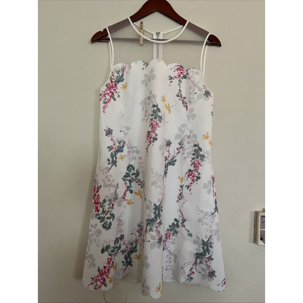 Ted Baker London Cainey Floral Sorbet Scalloped Sheer Shift Dress SZ 2 US 6